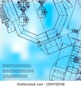 Vector engineering illustration. Cover, flyer, banner, background. Instrument-making drawings. Mechanical engineering drawing. Technical illustrations, backgrounds. Corporate Identi