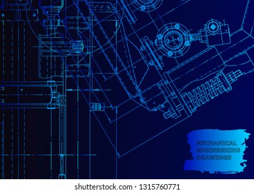 Vector engineering illustration. Instrument-making. Computer aided design system. Blue neon