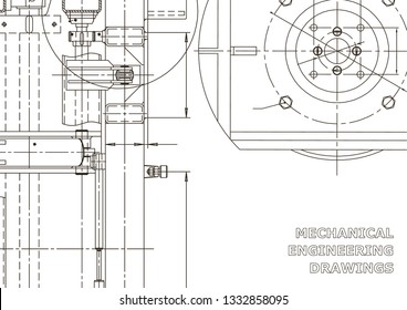 Vector engineering illustration. Instrument-making drawings. Mechanical engineering drawing. Computer aided design systems. Technical illustrations, backgrounds. Blueprint, diagram, plan