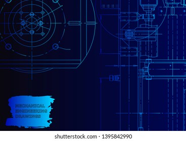 Vector engineering illustration. Instrument-making drawings. Mechanical engineering drawing. Computer aided design systems. Technical illustrations, Blueprint Blue neon