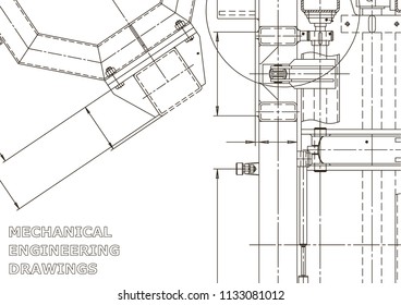 Vector engineering illustration. Mechanical engineering drawing. Instrument-making drawings. Computer aided design systems. Technical illustrations, backgrounds