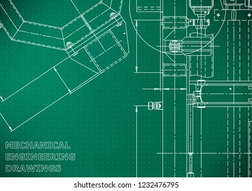 Vector engineering illustration. Mechanical engineering drawing. Instrument-making drawings. Computer aided design systems. Technical Light green background. Points