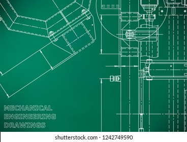 Vector engineering illustration. Mechanical engineering drawing. Instrument-making drawings. Computer aided design systems. Technical Light green background