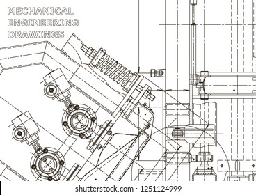 Vector engineering illustration. Mechanical engineering drawing. Instrument-making drawings. Computer aided design systems. Technical