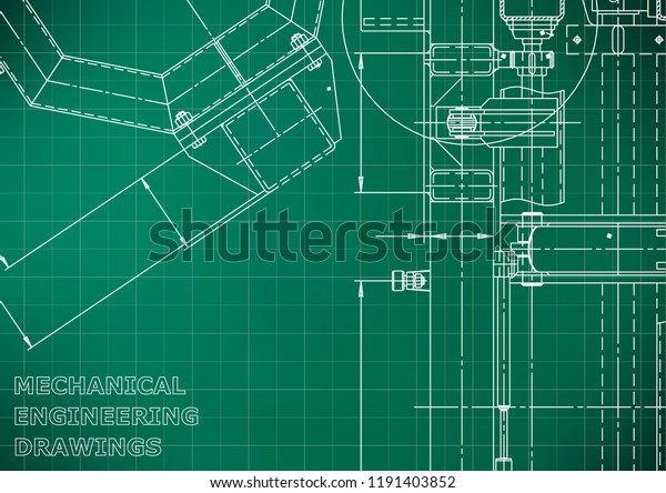 Vector engineering
illustration. Mechanical engineering drawing. Instrument-making
drawings. Computer aided design systems. Technical Light green
background. Grid