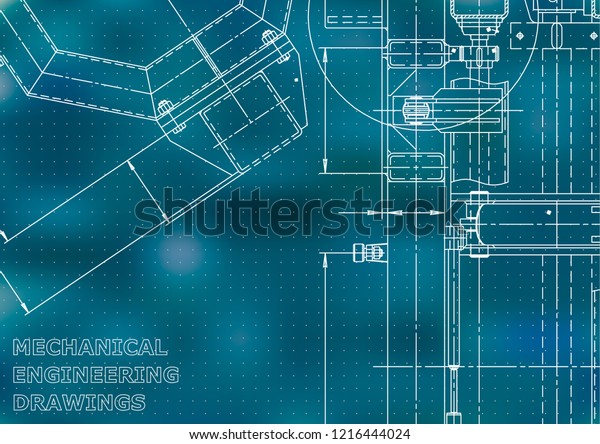 Vector engineering\
illustration. Mechanical engineering drawing. Instrument-making\
drawings. Computer aided design systems. Technical Blue background.\
Points
