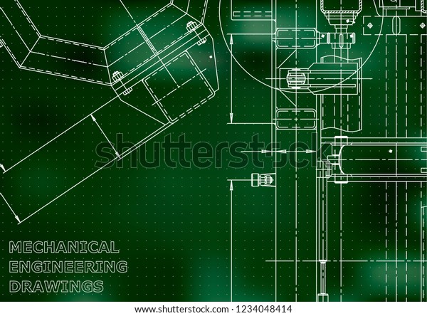 Vector engineering\
illustration. Mechanical engineering drawing. Instrument-making\
drawings. Computer aided design systems. Technical Green\
background. Points