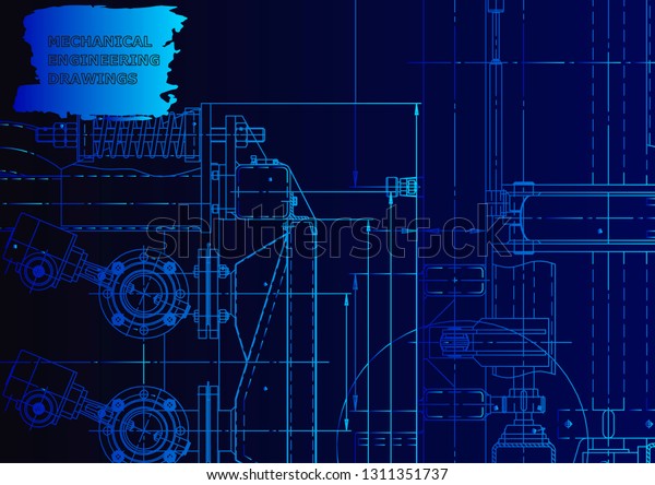 Vector engineering\
illustration. Mechanical engineering drawing. Blue neon. Computer\
aided design system