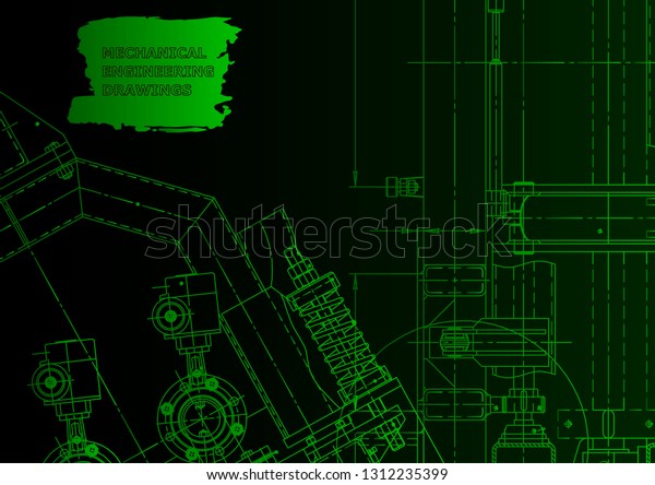 Vector engineering illustration. Mechanical\
engineering drawing. Instrument-making drawings. Green neon.\
Technical illustrations,\
background