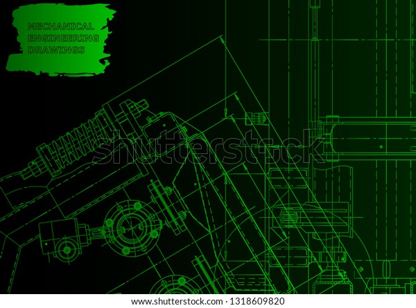 Vector engineering\
illustration. Mechanical. Instrument-making. Computer aided design\
system. Green neon