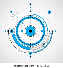 Vector engineering technological background, futuristic technical plan, mechanism. Mechanical scheme in blue color, abstract industrial design can be used as website background.