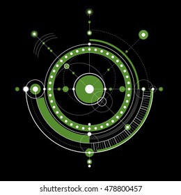 Vector engineering technological background, futuristic technical plan, mechanism in green color. Mechanical scheme, abstract industrial design can be used as website background.