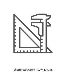 Vector engineering tools, split key and triangular ruler line icon. Symbol and sign illustration design. Isolated on white background