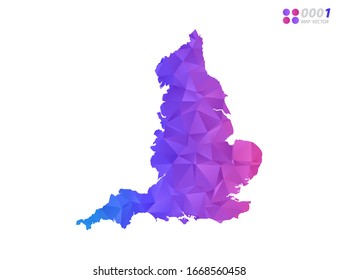 Vektorillustration England Karte bunter Polygondreieck Mosaik mit weißem Hintergrund. Farbverlauf.