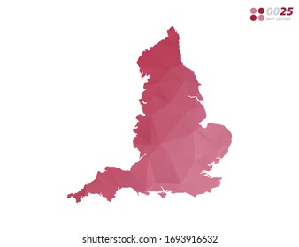 Vector of England map red polygon triangle mosaic with white background. style gradient.