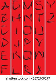 Vector English alphabet - black letters on a red background in Japanese style. An imitation of characters