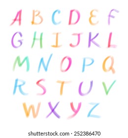 Vector English alphabet - colorful, watercolor, ink on a white background