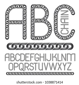Vector English alphabet letters, abc collection. Upper case creative font made with steel chain link, joined link.