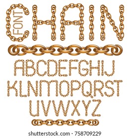 Vector English alphabet letters collection. Upper case decorative font created using metal connected chain link.