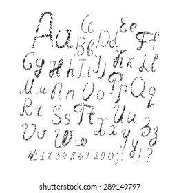 Vector English alphabet set. Hand drawn letters and numbers in grunge style.