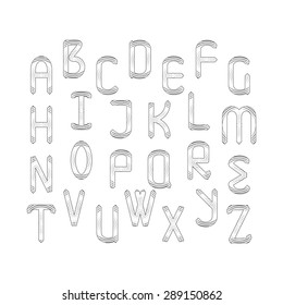 Vector English alphabet set. Striped zebra letters.