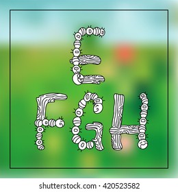 Vector English alphabet, type, script, font. Cartoon doodle letters in childish funny style. Perfect for kid books, coloring for adult, monogram. Elements caterpillars, wood branches. Black and white