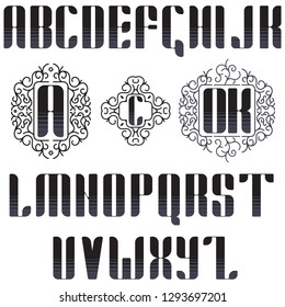 vector English geometric stylized font with monogram