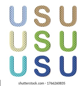 Vector English letter U and S with different color. Adobe Illustrator.