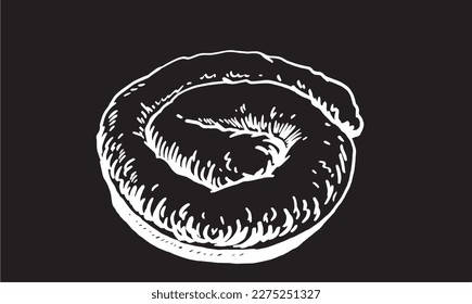 Vector English sausage isolated on black background, butchery product. Meat element for design