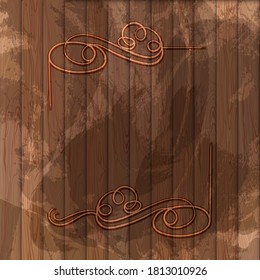 Vector Engraved Calligraphic Frame, Wooden Background, Vintage Decorative Elements.