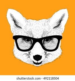 Vector engraved hipster fox with glasses