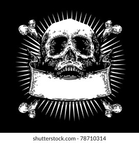 vector engraved skull with ribbon