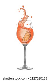 Vector engraved style Aperol Spritz alcoholic cocktail illustration for posters, decoration, menu and print. Hand drawn sketch of drink or beverage. Detailed drawing isolated on white background.