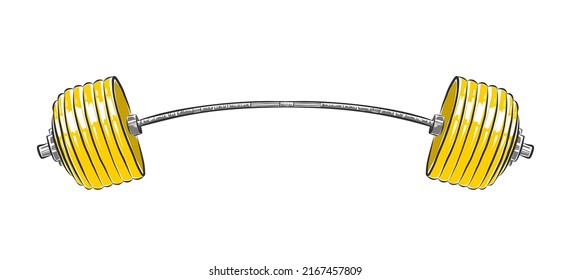 Vector engraved style gym and fitness illustration for posters, decoration, logo and print. Hand drawn sketch of barbell isolated on white background. Detailed vintage woodcut style drawing.