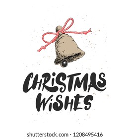 Vector engraved style illustration with lettering for posters, decoration and print. Hand drawn sketch Christmas and New Year holiday on white background. Detailed vintage etching drawing.