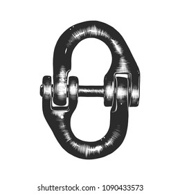Vector engraved style illustration for posters, decoration and print. Hand drawn sketch of block chain in monochrome isolated on white background. Detailed vintage woodcut style drawing.
