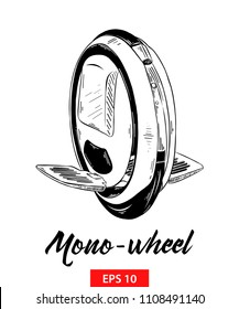 Vector engraved style illustration for posters, decoration and print. Hand drawn sketch of mono-wheel in black isolated on white background. Detailed vintage etching style drawing.
