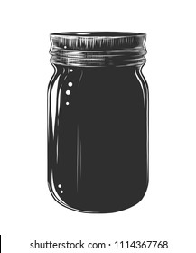 Vector engraved style illustration for posters, decoration and print. Hand drawn sketch of glass jar, monochrome isolated on white background. Detailed vintage woodcut style