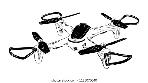 Vector engraved style illustration for posters, decoration and print. Hand drawn sketch of helicopter in black isolated on white background. Detailed vintage etching style drawing.