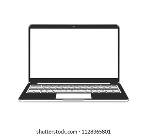 Vector engraved style illustration for posters, decoration and print. Hand drawn sketch of laptop in monochrome isolated on white background. Detailed vintage woodcut style drawing.