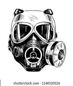 Vector engraved style illustration for posters, decoration and print. Hand drawn sketch of paintball mask in black isolated on white background. Detailed vintage etching style drawing.