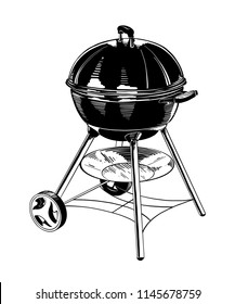 Vector engraved style illustration for posters, decoration and print. Hand drawn sketch of barbecue in black isolated on white background. Detailed vintage etching style drawing.