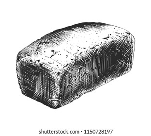 Vector engraved style illustration for posters, decoration and print. Hand drawn sketch of wheat bread in monochrome isolated on white background. Detailed vintage woodcut style drawing.