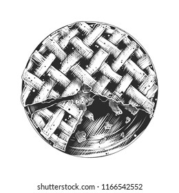 Vector engraved style illustration for posters, decoration and print. Hand drawn sketch of american pie in monochrome isolated on white background. Detailed vintage woodcut style drawing.