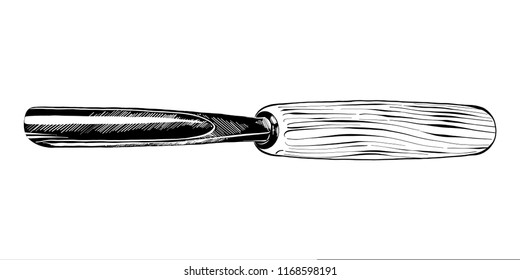 Vector engraved style illustration for posters, decoration and print. Hand drawn sketch of chisel tool in black isolated on white background. Detailed vintage etching style drawing.