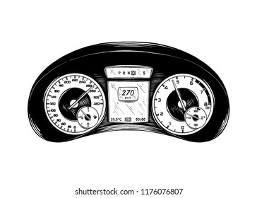 Vector engraved style illustration for posters, decoration and print. Hand drawn sketch of automobile panel in black isolated on white background. Detailed vintage etching style drawing.