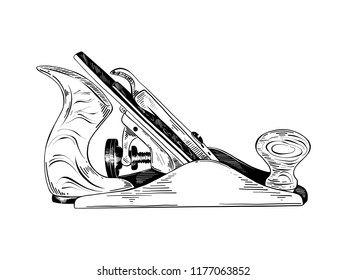 Vector engraved style illustration for posters, decoration and print. Hand drawn sketch of jointer tool in black isolated on white background. Detailed vintage etching style drawing.