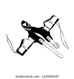 Vector engraved style illustration for posters, decoration and print. Hand drawn sketch of western cartridge belt isolated on white background. Detailed vintage etching drawing.
