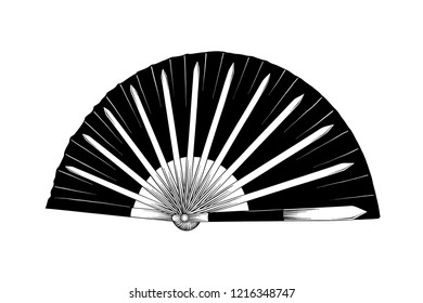 Vector engraved style illustration for posters, decoration and print. Hand drawn sketch of japanese fighting fan isolated on white background. Detailed vintage etching drawing.