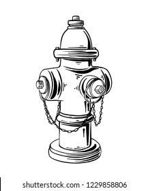 Vector engraved style illustration for posters, logo, label or emblem. Hand drawn sketch of hydrant or fireplug isolated on white background. Detailed vintage etching style drawing.
